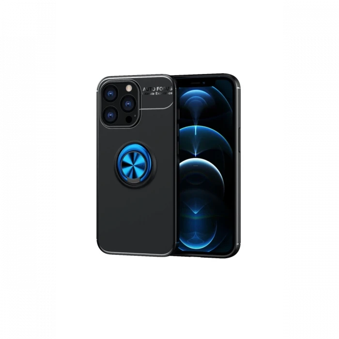 Apple iPhone 13 Pro Max Kılıf Range Yüzüklü Silikon - Siyah-Mavi