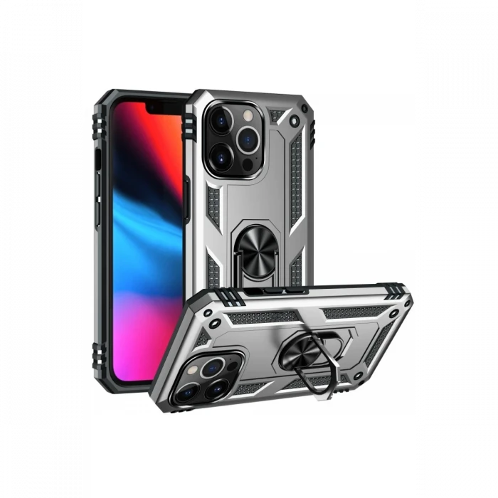 Apple iPhone 13 Pro Max Kılıf Sofya Yüzüklü Silikon Kapak - Gümüş