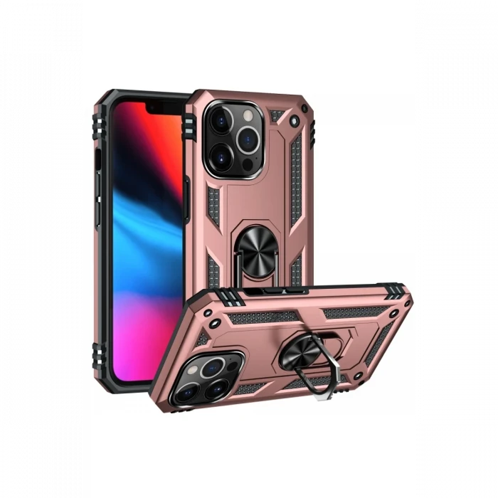 Apple iPhone 13 Pro Max Kılıf Sofya Yüzüklü Silikon Kapak - Rose