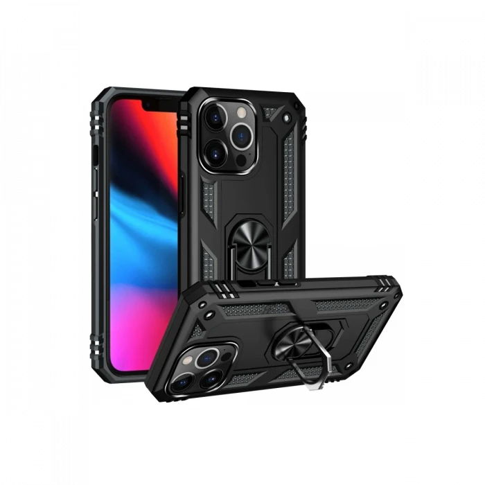 Apple iPhone 13 Pro Max Kılıf Sofya Yüzüklü Silikon Kapak - Siyah