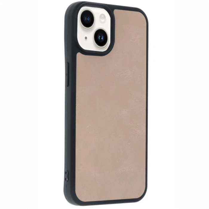 Apple iPhone 14 Kılıf Aras Deri Kapak - Pudra