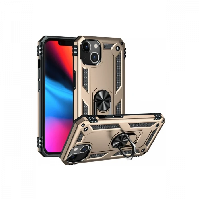 Apple iPhone 14 Kılıf Sofya Yüzüklü Silikon Kapak - Gold