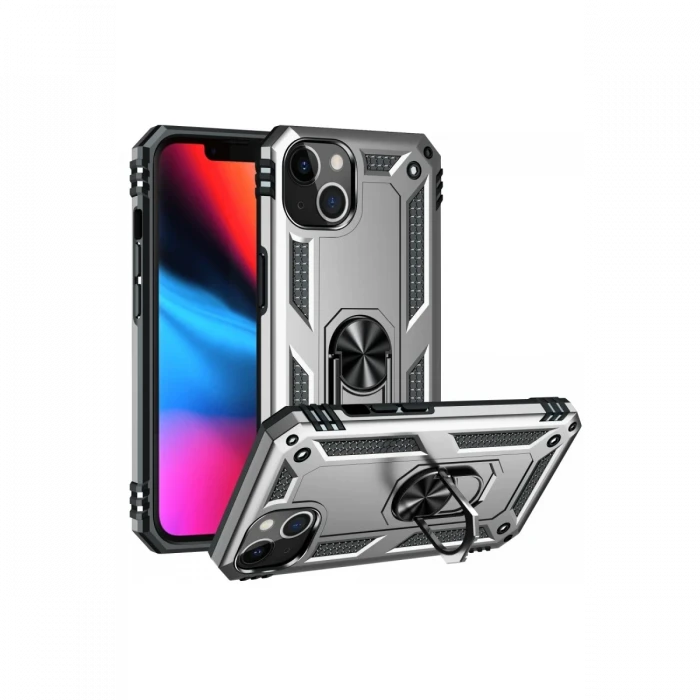 Apple iPhone 14 Plus Kılıf Sofya Yüzüklü Silikon Kapak - Gümüş