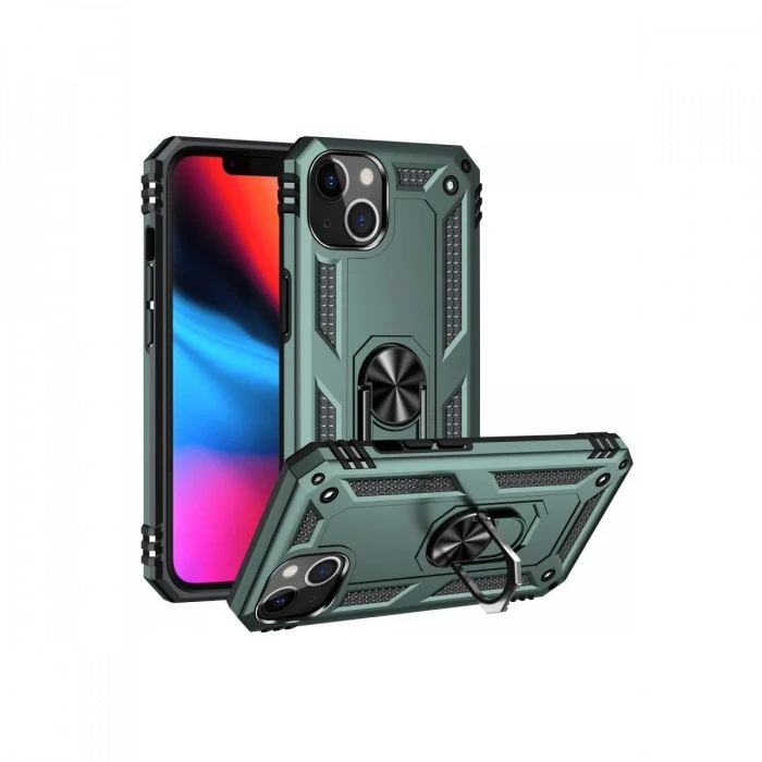 Apple iPhone 14 Plus Kılıf Sofya Yüzüklü Silikon Kapak - Yeşil