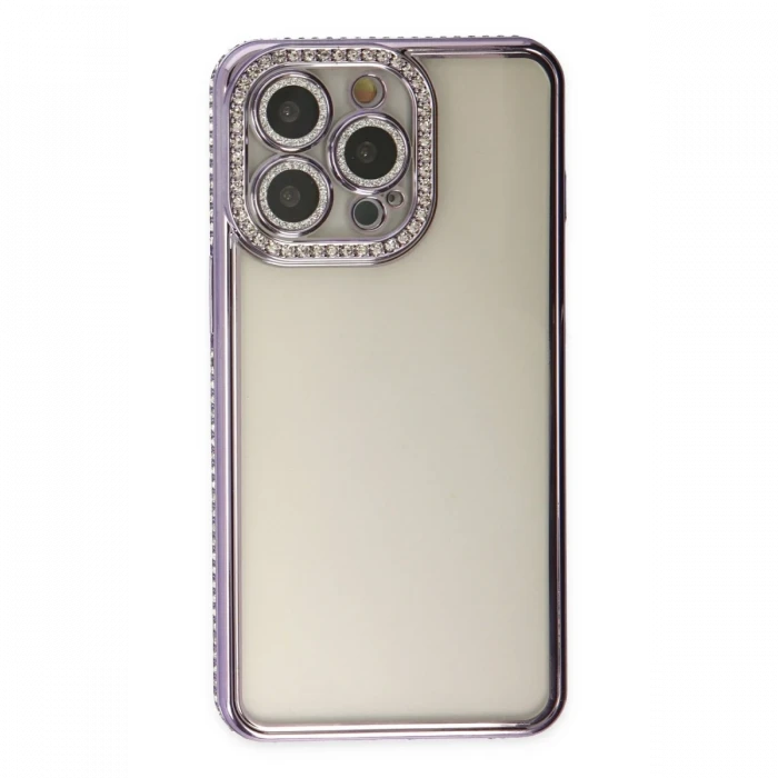 Apple iPhone 14 Pro Kılıf Joke Taşlı Silikon - Mor