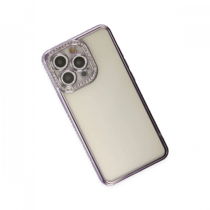 Apple iPhone 14 Pro Kılıf Joke Taşlı Silikon - Mor