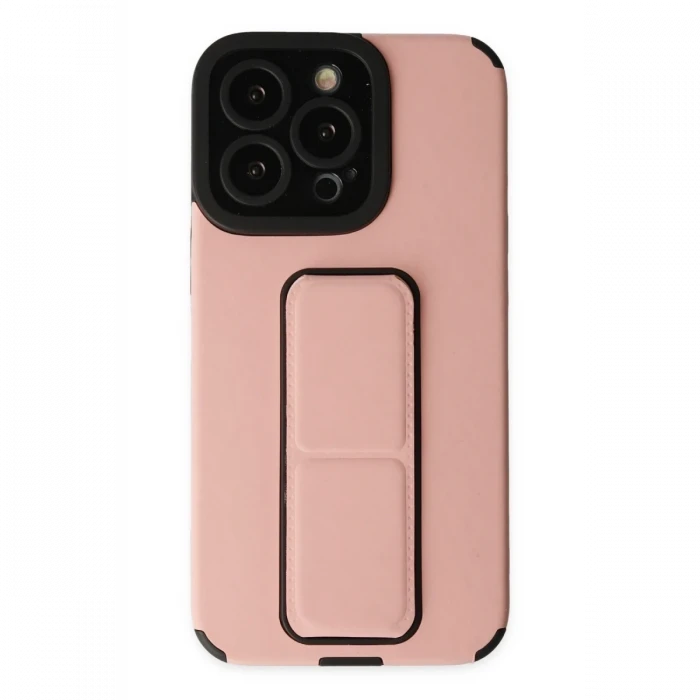 Apple iPhone 14 Pro Kılıf Mega Standlı Silikon - Pudra