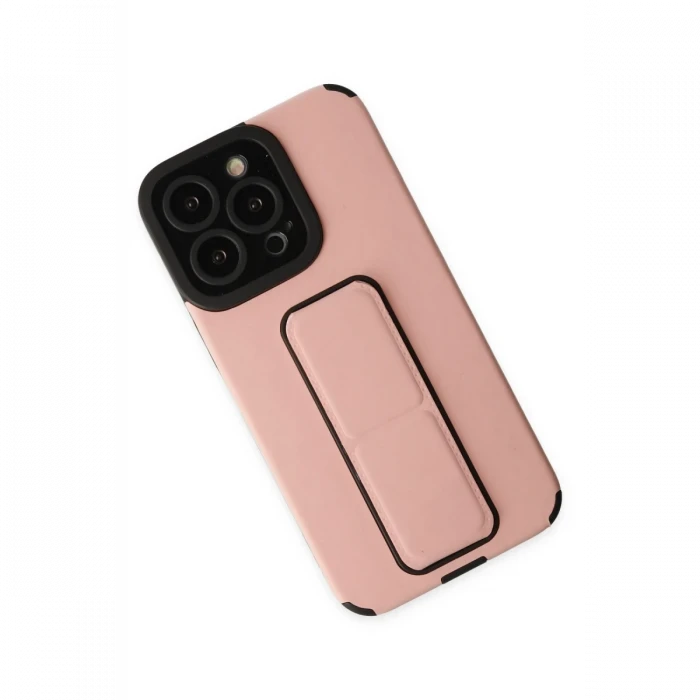 Apple iPhone 14 Pro Kılıf Mega Standlı Silikon - Pudra