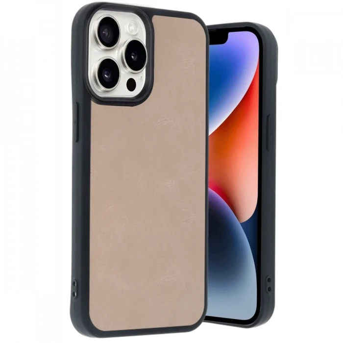 Apple iPhone 14 Pro Max Kılıf Aras Deri Kapak - Pudra