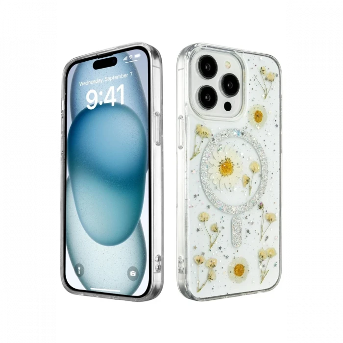 Apple iPhone 14 Pro Max Kılıf Daisy Simli Magsafe Kapak - Gümüş