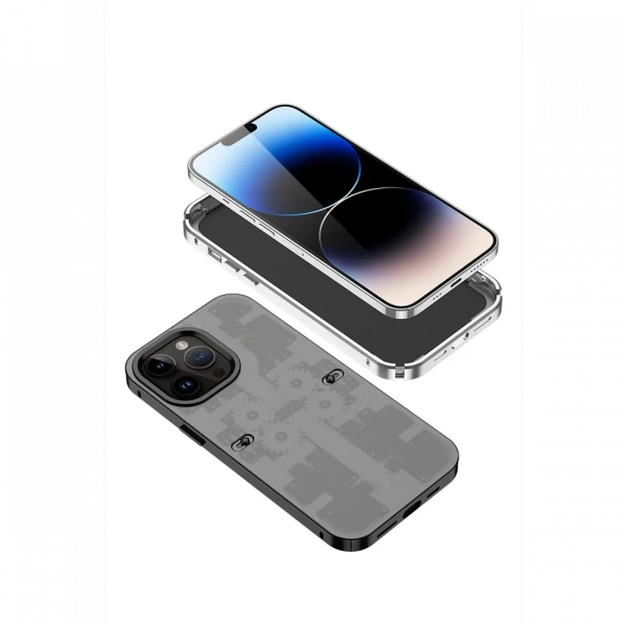 Apple iPhone 14 Pro Max Kılıf Mekanik Bumper Kapak - Gümüş