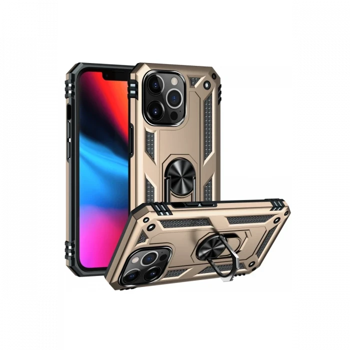 Apple iPhone 14 Pro Max Kılıf Sofya Yüzüklü Silikon Kapak - Gold
