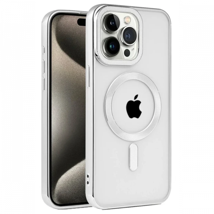 Apple iPhone 15 Pro Kılıf Kronos Magsafe Kapak - Gümüş