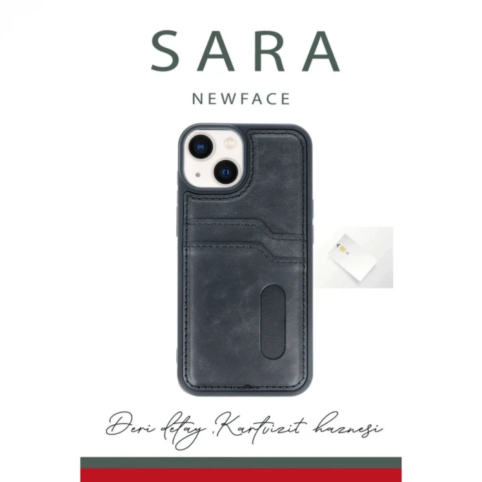 Apple iPhone 15 Sara Kartvizitli Deri Kılıf - Taba