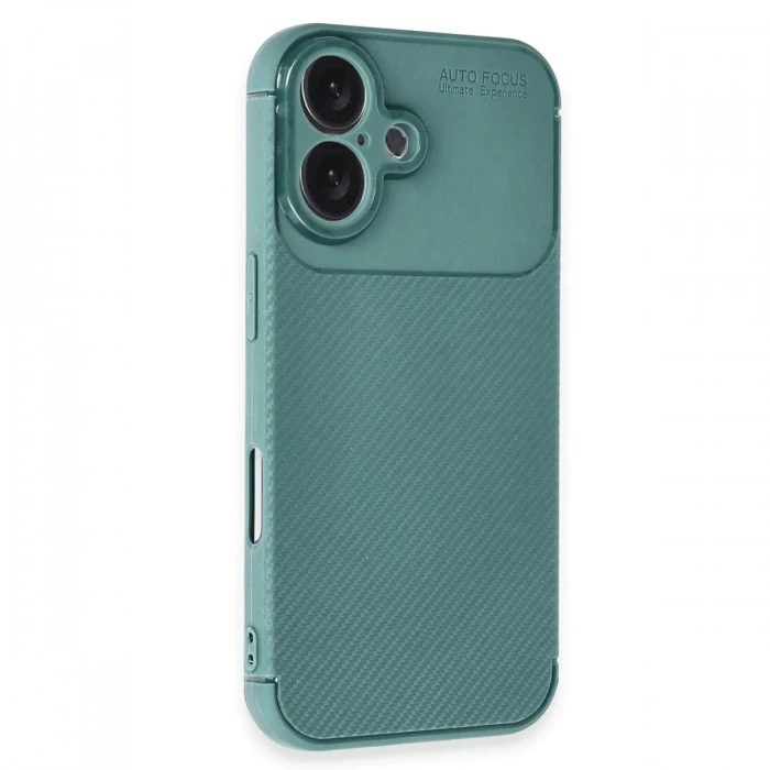 Apple iPhone 16 Plus Kılıf Auto Focus Karbon Kapak - Koyu Yeşil