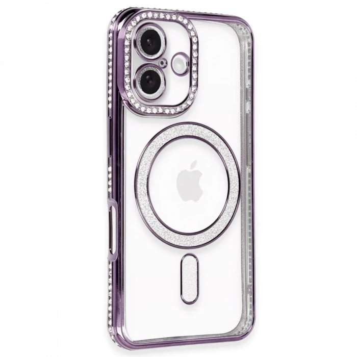 Apple iPhone 16 Plus Kılıf Joke Simli Magneticsafe Kılıf - Derin Mor