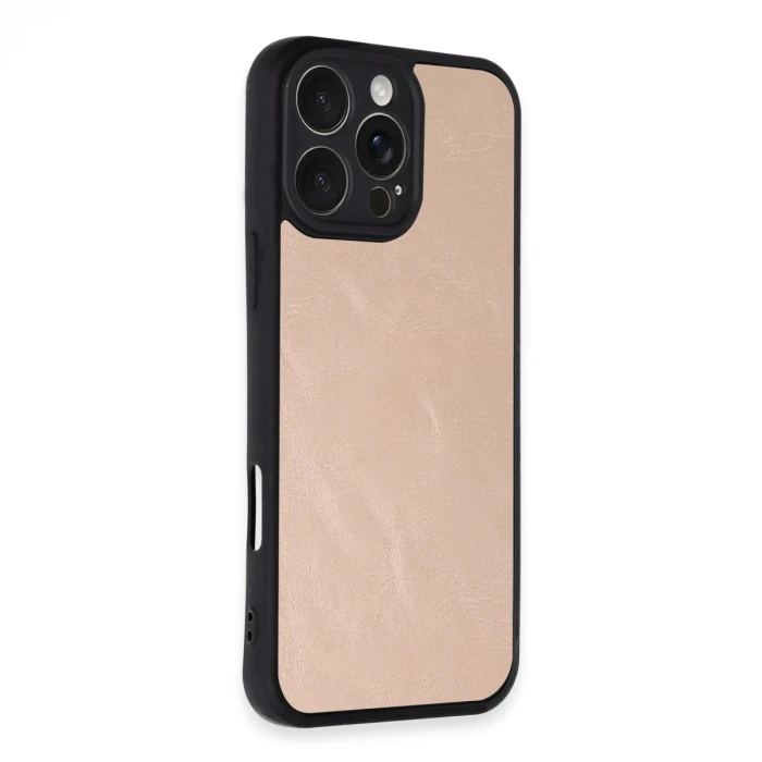 Apple iPhone 16 Pro Max Kılıf Aras Deri Kapak - Pudra