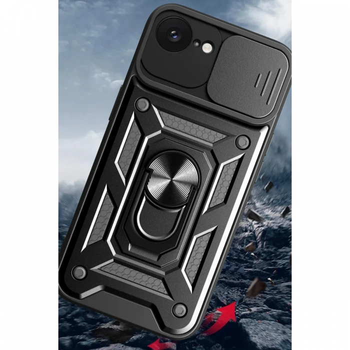 Apple iPhone 16E Kılıf Pars Lens Yüzüklü Silikon - Siyah