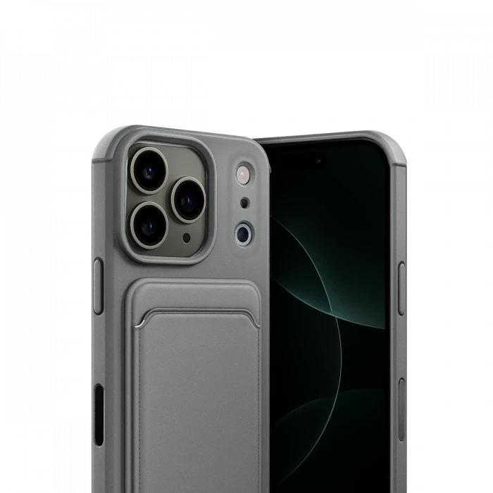 Apple iPhone 17 Pro Max Kelvin Kartvizitli Silikon - Gri