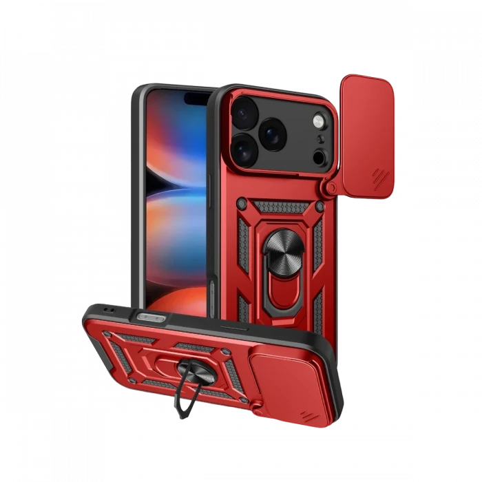 Apple iPhone 17 Pro Max Pars Lens Yüzüklü Silikon - Kırmızı
