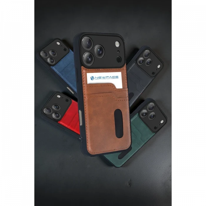 Apple iPhone 17 Pro Max Sara Kartvizitli Deri Kılıf - Siyah
