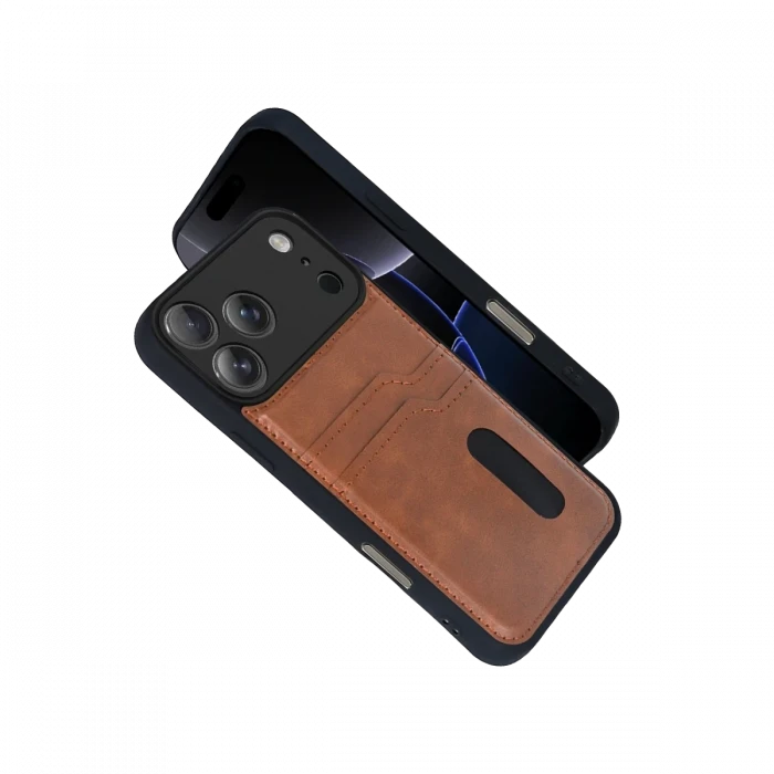 Apple iPhone 17 Pro Sara Kartvizitli Deri Kılıf - Taba