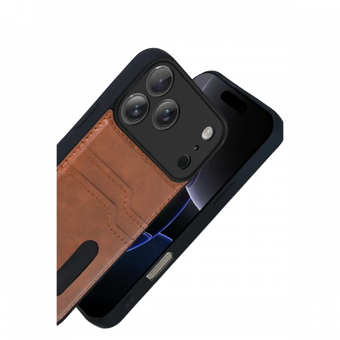 Apple iPhone 17 Pro Sara Kartvizitli Deri Kılıf - Taba