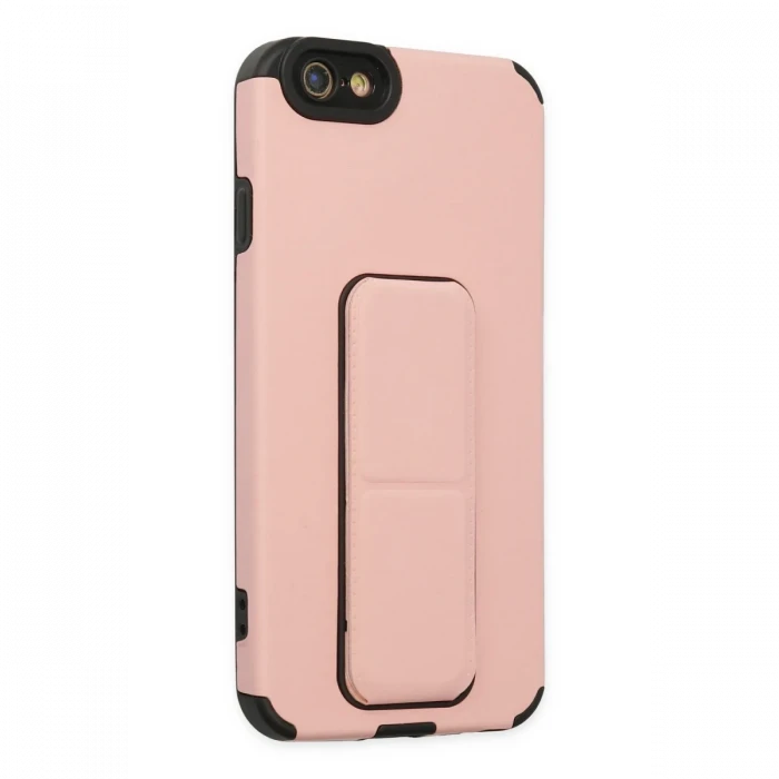 Apple iPhone 6 Kılıf Mega Standlı Silikon - Pudra