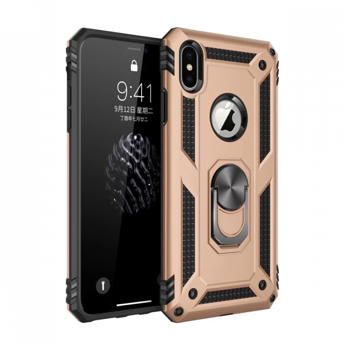 Apple iPhone X Kılıf Sofya Yüzüklü Silikon Kapak - Gold