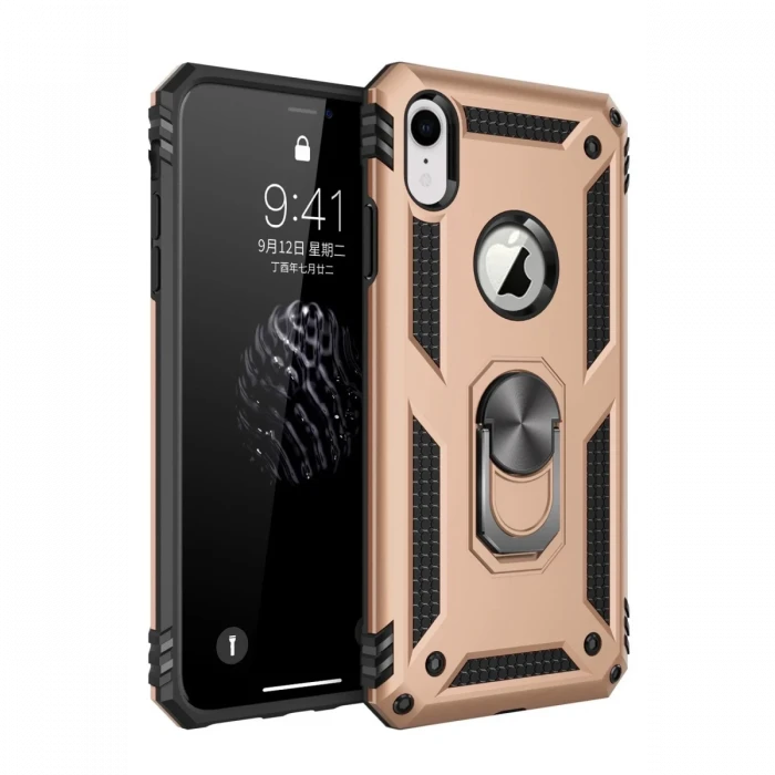Apple iPhone XR Kılıf Sofya Yüzüklü Silikon Kapak - Gold
