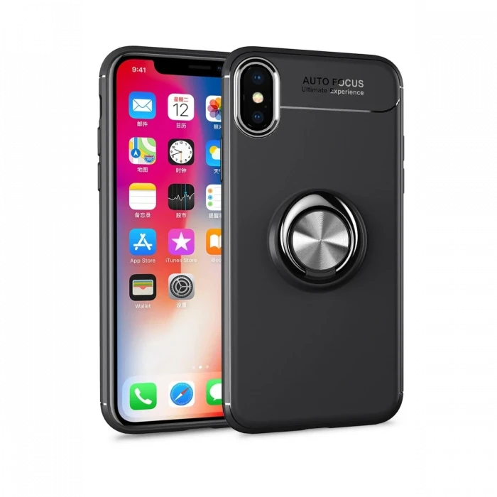 Apple iPhone XS Max Kılıf Range Yüzüklü Silikon - Siyah