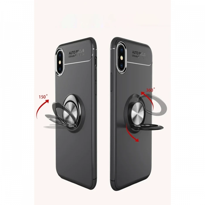 Apple iPhone XS Max Kılıf Range Yüzüklü Silikon - Siyah