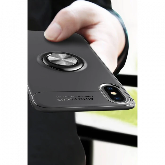 Apple iPhone XS Max Kılıf Range Yüzüklü Silikon - Siyah