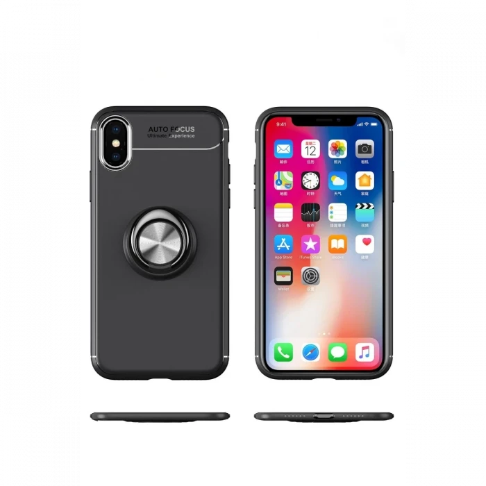 Apple iPhone XS Max Kılıf Range Yüzüklü Silikon - Siyah