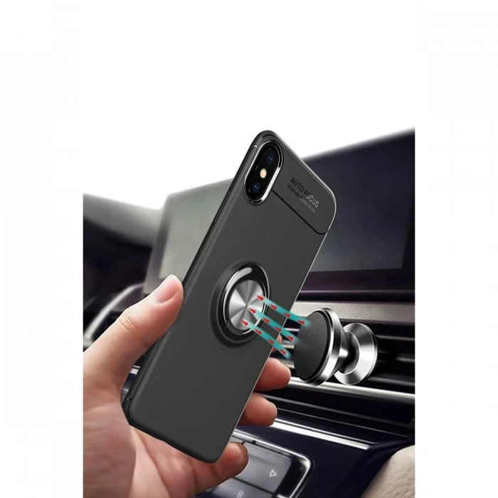 Apple iPhone XS Max Kılıf Range Yüzüklü Silikon - Siyah