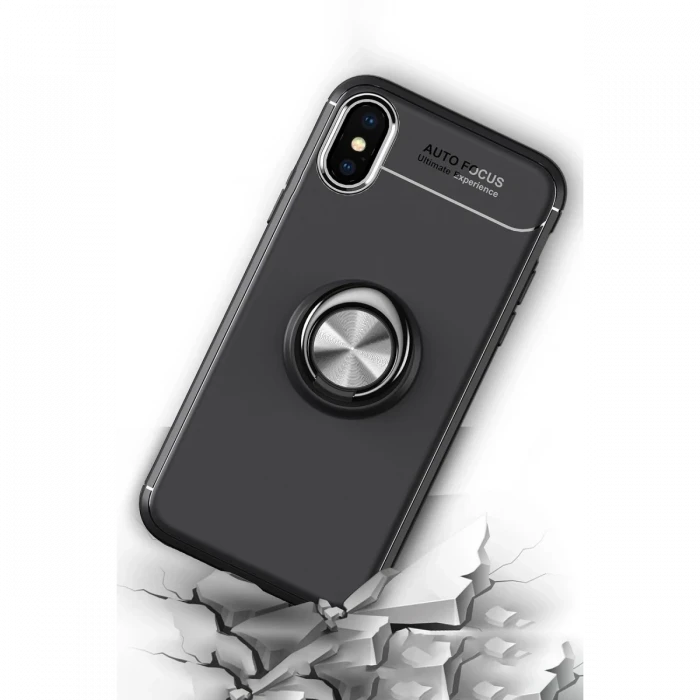 Apple iPhone XS Max Kılıf Range Yüzüklü Silikon - Siyah