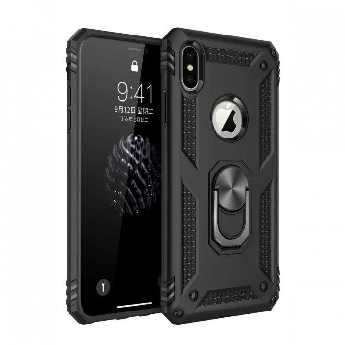 Apple iPhone XS Max Kılıf Sofya Yüzüklü Silikon Kapak - Siyah