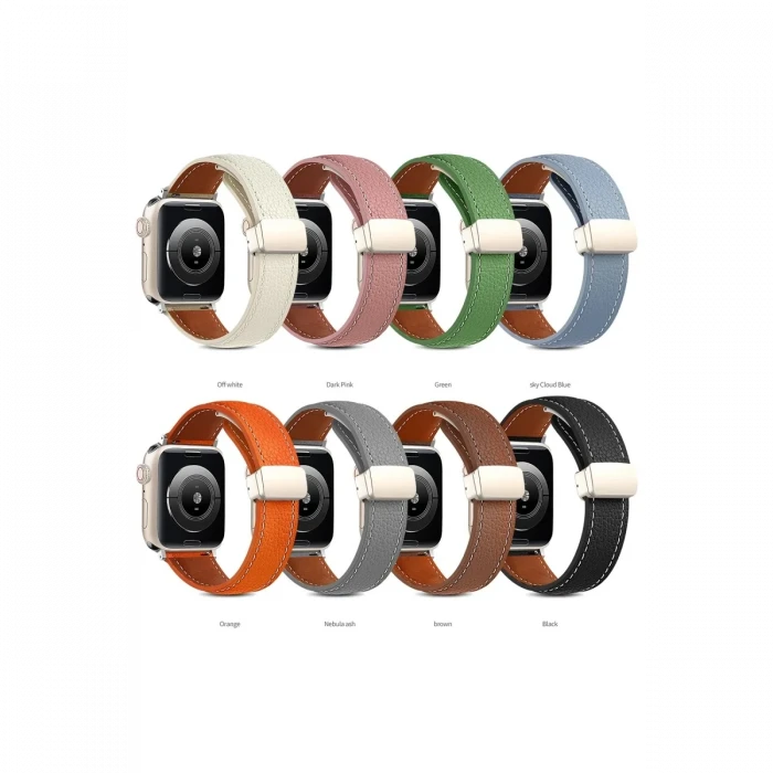 Apple Watch 42mm KR414 Daks Deri Kordon - Pembe