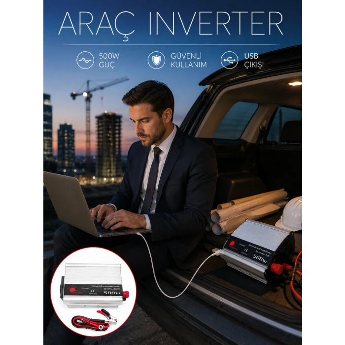 Araç Aküsünü Prize Çeviren 500W Güç İnvertörü