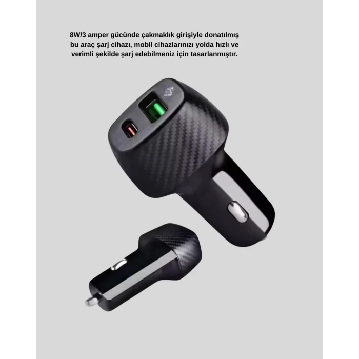 Araç İçi Bluetooth Müzik Kiti + Type-C PD Araç Şarjı Seti