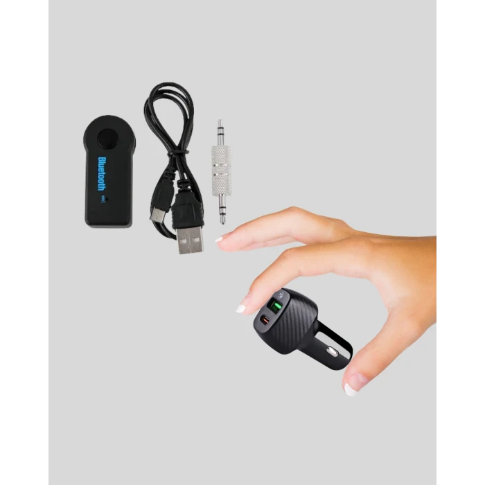 Araç İçi Bluetooth Müzik Kiti + Type-C PD Araç Şarjı Seti