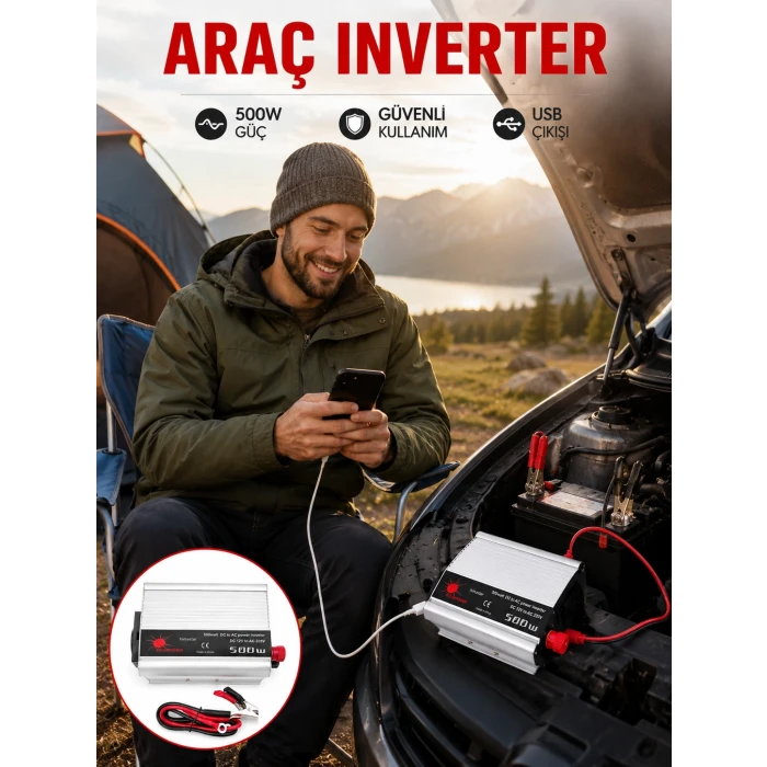 Araç İçi Elektrik Dönüştürücü 500W Priz İnvertör