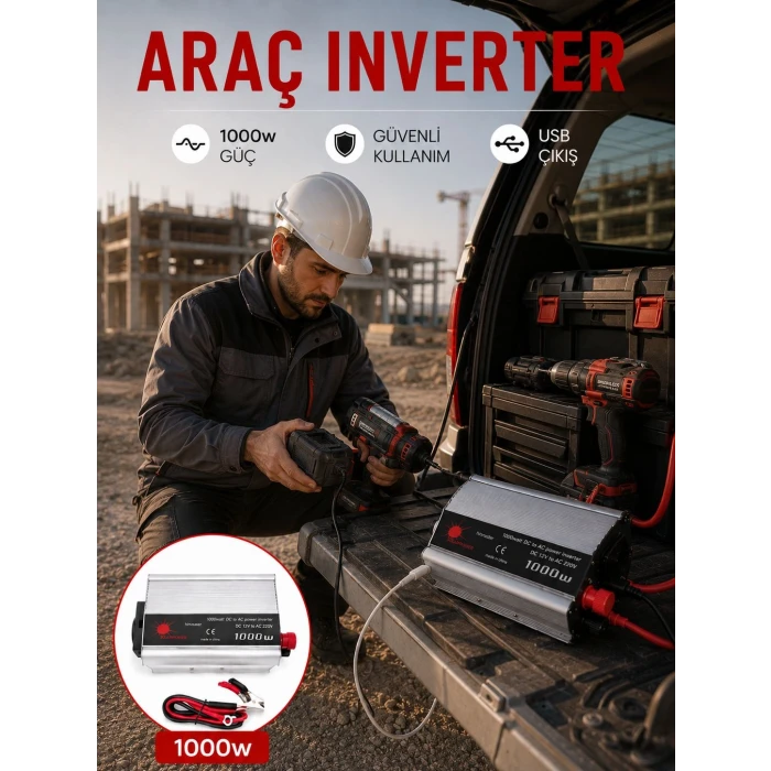 Araçtan Elektrik Kullanımı Sağlayan 1000W Akü İnvertör
