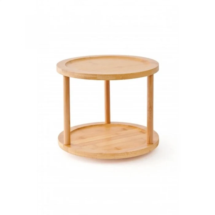 Bambu İki Katlı Döner Sunumluk 24,5×24,5×18 cm
