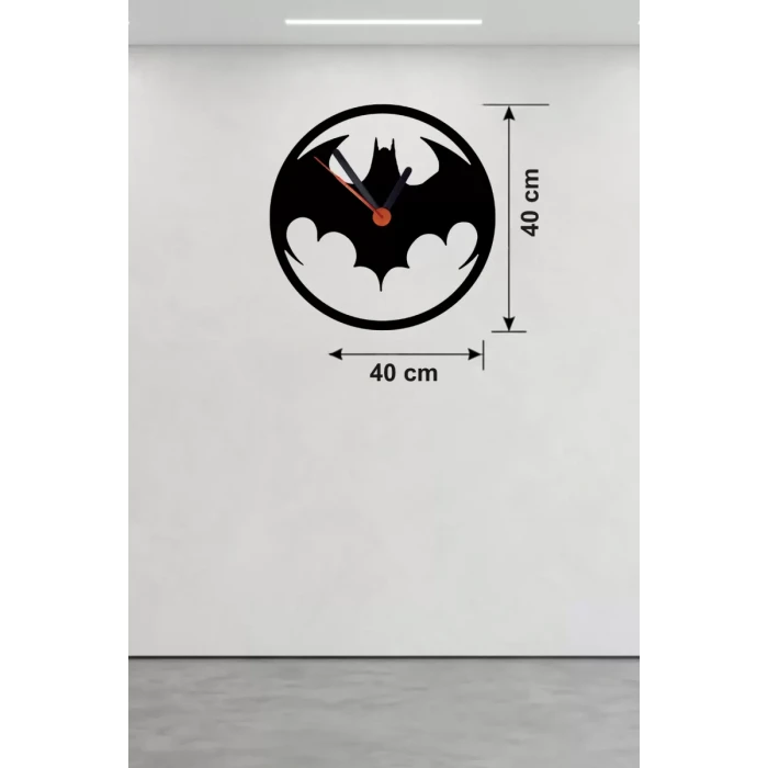 Batman Yarasa Logolu Ahşap Duvar Saati - 40x40 cm Dekoratif DC Temalı