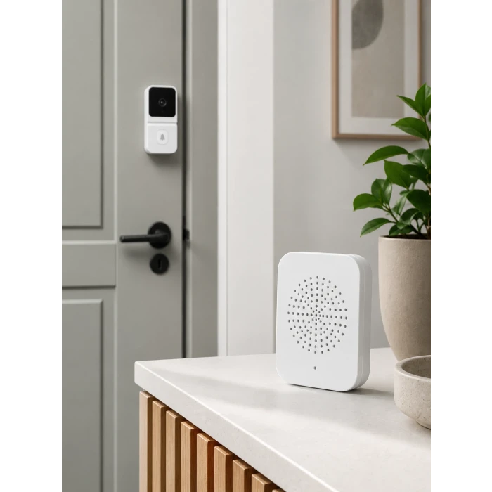 Beyaz Wi-Fi Akıllı Görüntülü Kapı Zili HD Kamera, Gece Görüşü ve Telefon Bildirimli Kablosuz Kapı Zili