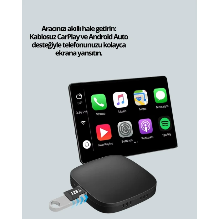 Bluetooth 5.0 Kablosuz Android Auto Araç İçi Adaptör Yeni Nesil