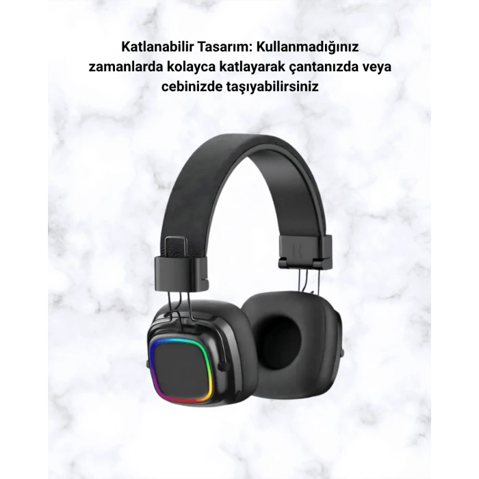 Bluetooth 5.3 Rainbow Işıklı Kulak Üstü Kablosuz Kulaklık Yeni Nesil