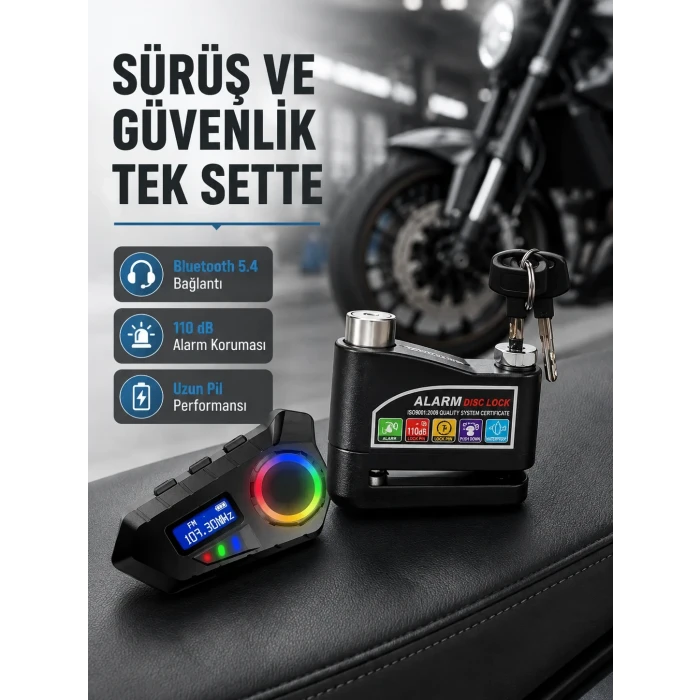 Bluetooth 5.4 İntercom ve Alarmlı Disk Kilidi Seti Güçlü Ses ve Güvenlik