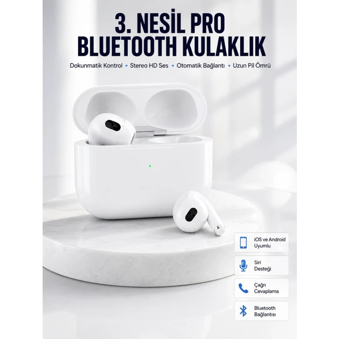 Bluetooth Kulaklık 3. Nesil Ios Android Uyumlu Yeni Nesil Wireless Charge
